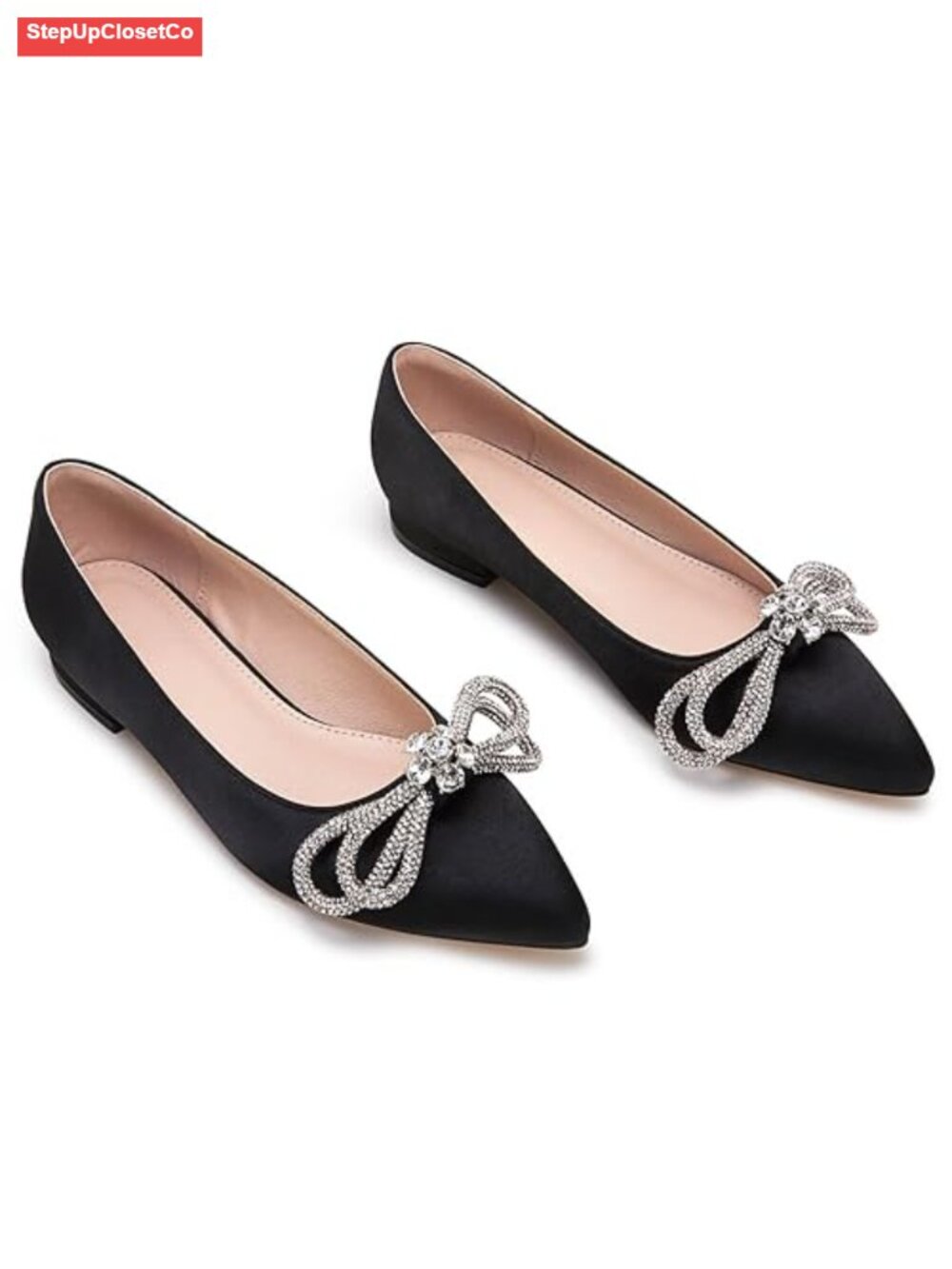 Women's Ballet Flats Double Bow Pointed Toe Slip On Comfortable Ballerina Shoes - Picture 5 of 6